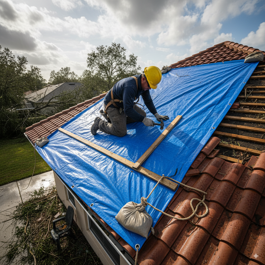 Professional Roofer at Work - Florida  Roofing Services