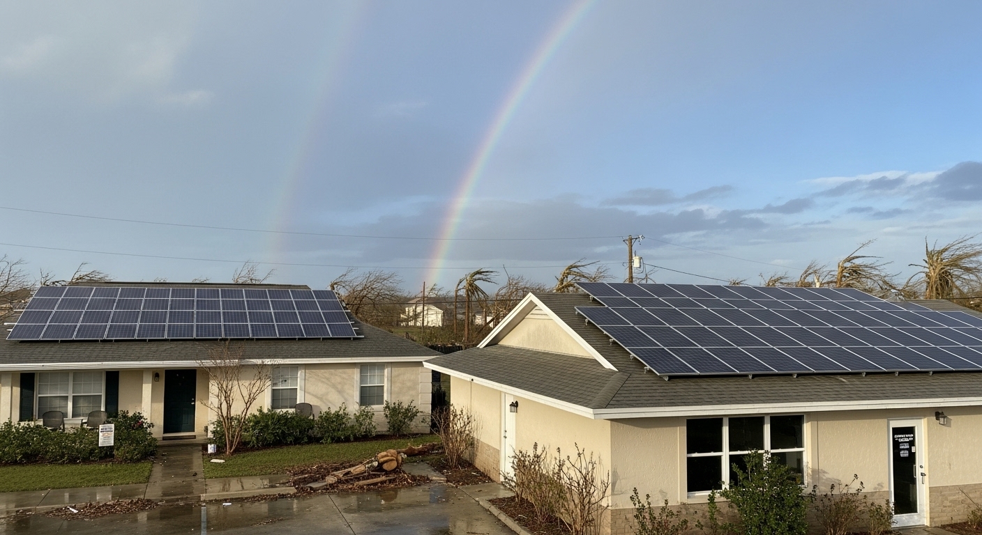 Solar installation showing complete rooftop system setup